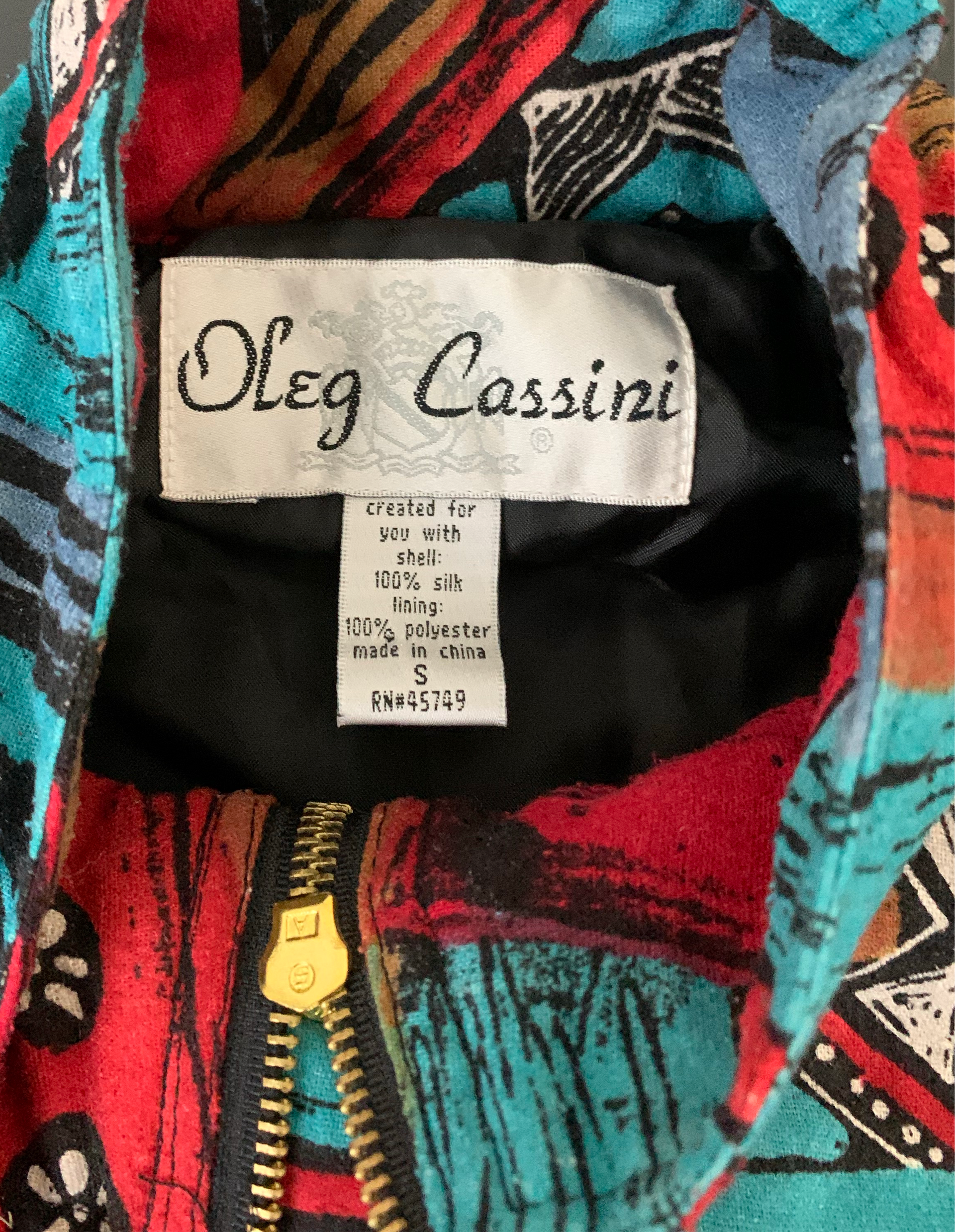 Vintage Oleg Cassini Raw Silk Tribal Bomber